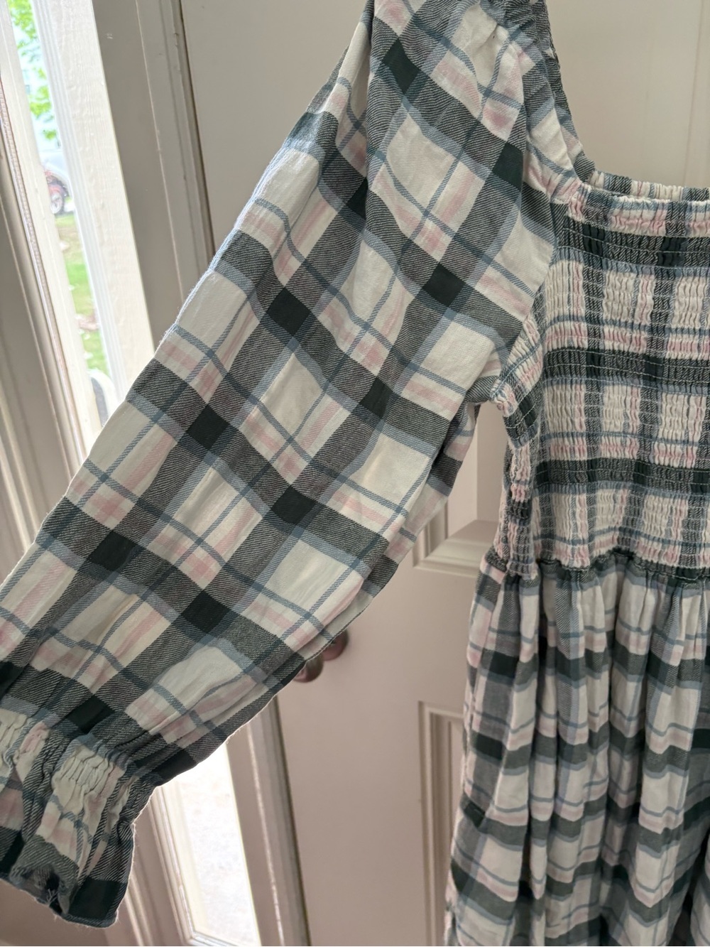 Madewell Lucie Elbow-Sleeve Smocked Mini Dress in Lebaum Plaid Size XL - Picture 9 of 9